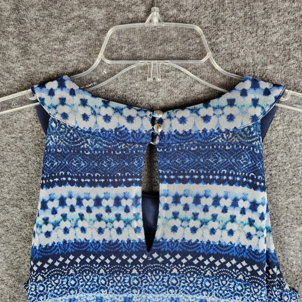 Cato Maxi Dress Women Medium Blue White Beaded Halter Geometric‎ Tile Print Boho - Picture 5 of 11